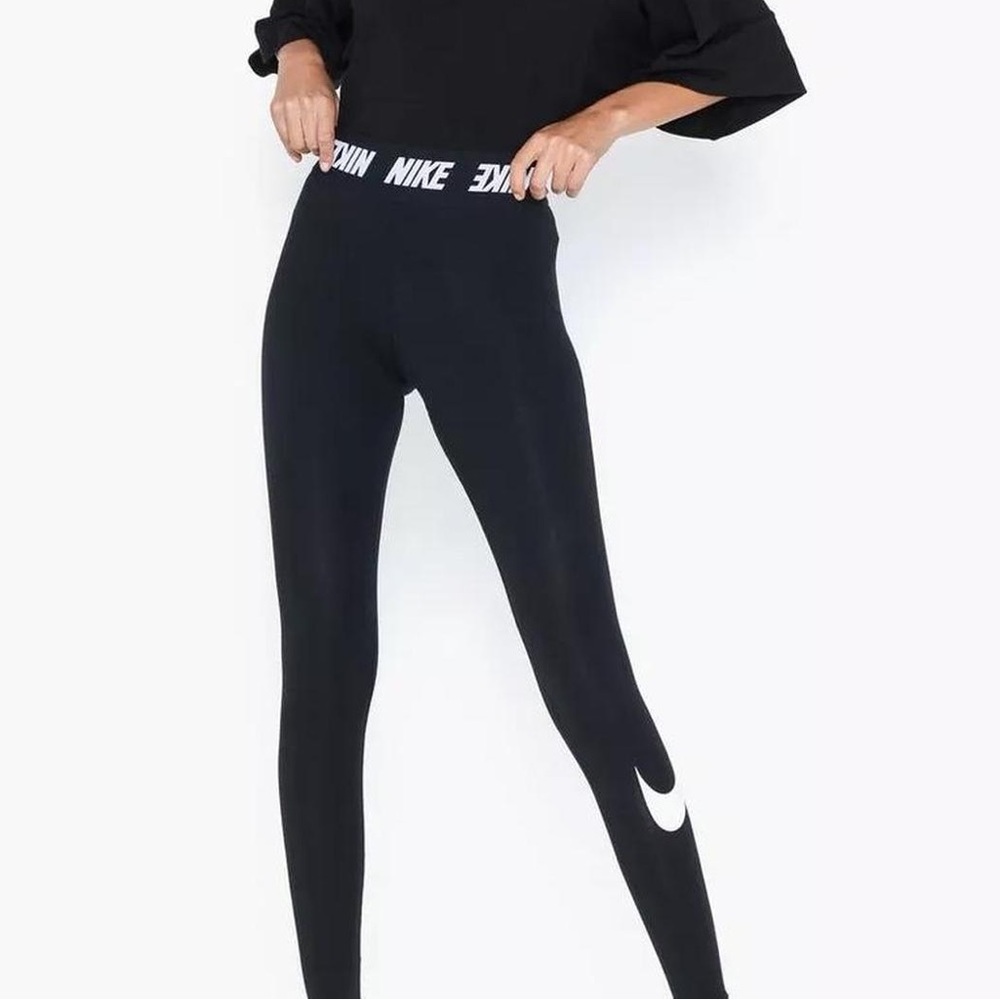 Nike Women's Black Leggings with White Swoosh